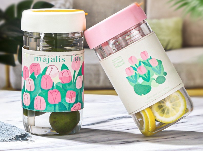 450ML Hoshine Joy Versatile Tea Infuser Glass Bottles with Straw and Lid