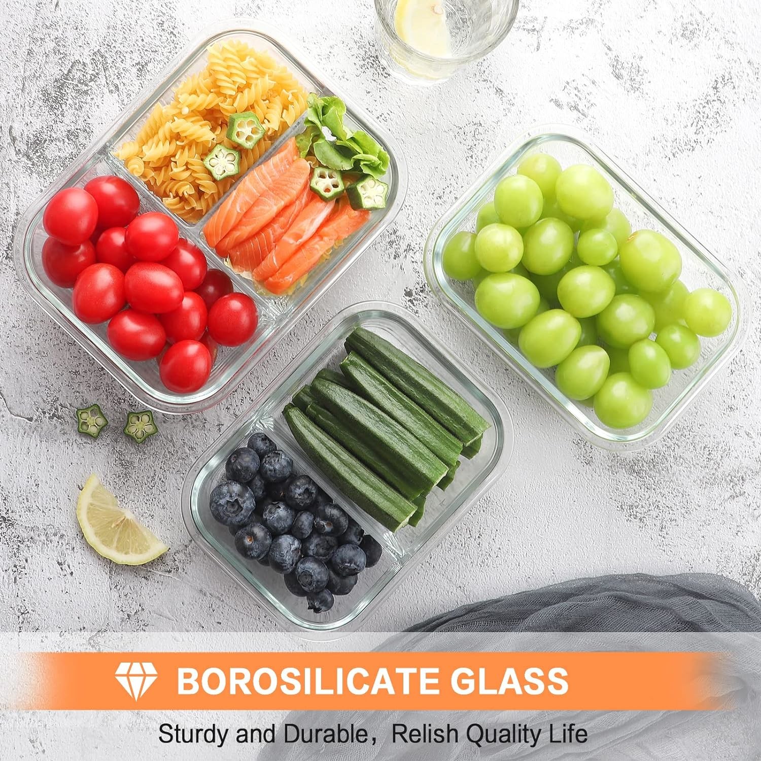Reusable 400ML Glass Food Prep Containers With Snap On Lids Type